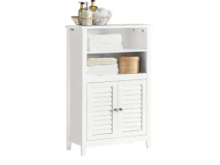 SoBuy Sideboards^Badschrank Sideboard mit 2 Ablagen und Lamellentüren 60x90x26cm Weiß BZR13-W