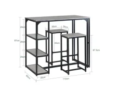 SoBuy Möbelserien^Bartisch mit 2 Barhockern Holz Metall Natur Schwarz OGT43-F