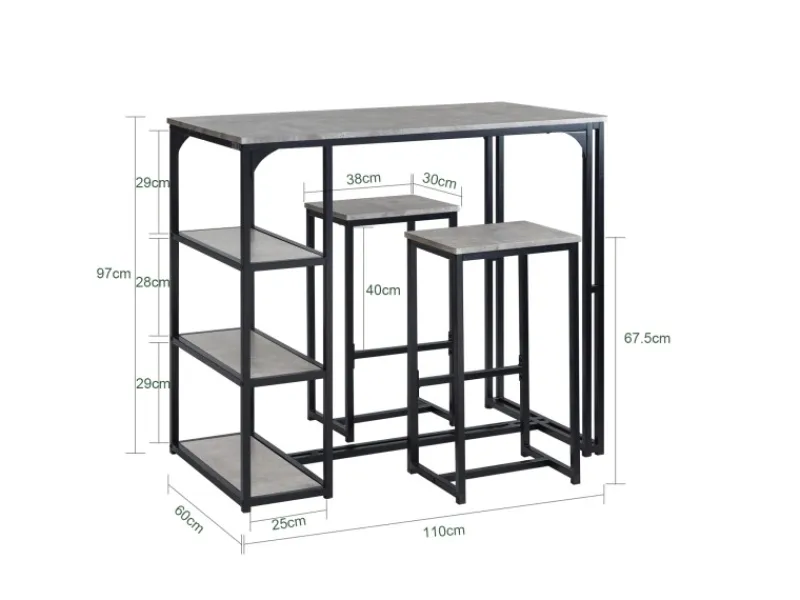 SoBuy Möbelserien^Bartisch mit 2 Barhockern Holz Metall Natur Schwarz OGT43-F