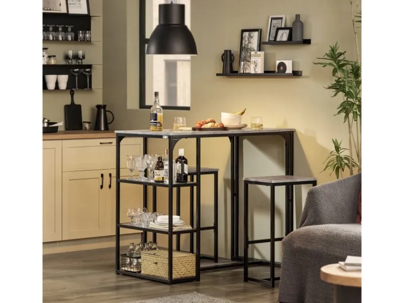 SoBuy Möbelserien^Bartisch mit 2 Barhockern Holz Metall Natur Schwarz OGT43-F