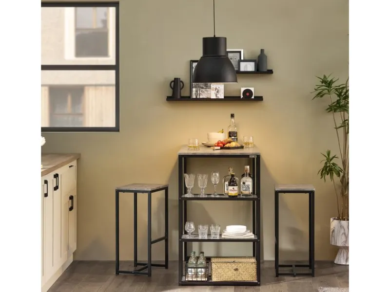 SoBuy Möbelserien^Bartisch mit 2 Barhockern Holz Metall Natur Schwarz OGT43-F