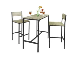 SoBuy Bartisch Set mit 2 Barhockern Holz Metall Natur Schwarz OGT03-N