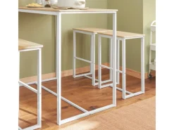 SoBuy Hocker^Bartisch Set 5-teilig Essgruppe Esstisch mit 4 Hockern Weiß-Natur OGT15-WN