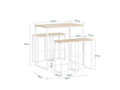 SoBuy Hocker^Bartisch Set 5-teilig Essgruppe Esstisch mit 4 Hockern Weiß-Natur OGT15-WN