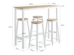 SoBuy Hocker^Bartisch Set 5-teilig Essgruppe Esstisch mit 4 Hockern Weiß-Natur OGT22-WN