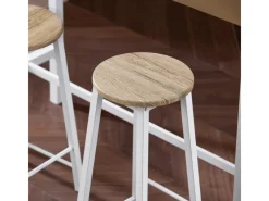 SoBuy Hocker^Bartisch Set 5-teilig Essgruppe Esstisch mit 4 Hockern Weiß-Natur OGT22-WN