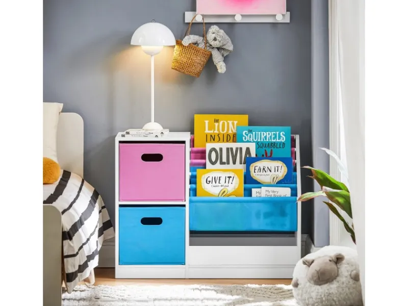 SoBuy Bücherregal Kinderregal mit Boxen Aufbewahrungsregal Weiß KMB76-F