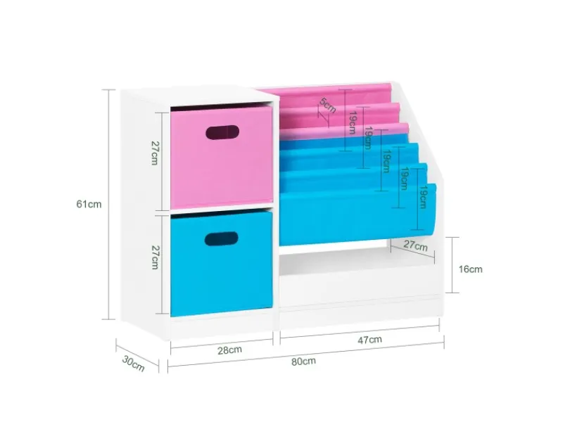 SoBuy Bücherregal Kinderregal mit Boxen Aufbewahrungsregal Weiß KMB76-F