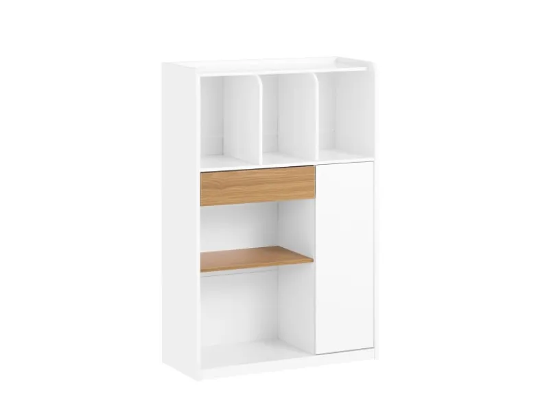 SoBuy Bücherregale^Bücherregal mit Schublade und Tür Aufbewahrungsregal mit Fächern STR11-WN