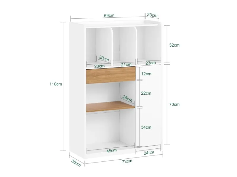 SoBuy Bücherregale^Bücherregal mit Schublade und Tür Aufbewahrungsregal mit Fächern STR11-WN