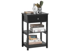 SoBuy Sofas^Beistelltisch Nachttisch mit Schublade und 2 Ablagen 45x68x30cm Schwarz FBT46-SCH