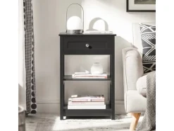 SoBuy Sofas^Beistelltisch Nachttisch mit Schublade und 2 Ablagen 45x68x30cm Schwarz FBT46-SCH