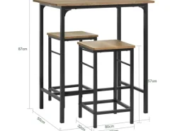 SoBuy Essgruppe Bartisch Set Esstisch mit 2 Barhockern Braun-Schwarz OGT10-PF
