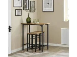 SoBuy Essgruppe Bartisch Set Esstisch mit 2 Barhockern Braun-Schwarz OGT10-PF