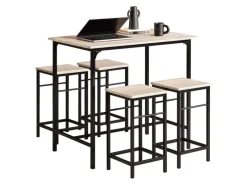 SoBuy Stühle^Essgruppe Esstisch Set 5-teilig Bartisch mit 4 Hockern Natur-Schwarz OGT11-N