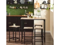 SoBuy Stühle^Essgruppe Esstisch Set 5-teilig Bartisch mit 4 Hockern Natur-Schwarz OGT11-N