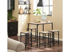 SoBuy Stühle^Essgruppe Esstisch Set 5-teilig Bartisch mit 4 Hockern Natur-Schwarz OGT11-N