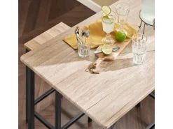 SoBuy Stühle^Essgruppe Esstisch Set 5-teilig Bartisch mit 4 Hockern Natur-Schwarz OGT11-N