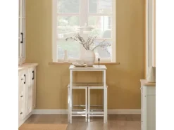 SoBuy Essgruppe Esstisch Set 5-teilig Bartisch mit 4 Hockern Weiß-Natur OGT11-WN