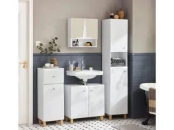 SoBuy Hochschrank Badregal Badezimmerschrank Badezimmermöbel Weiß BZR91-W