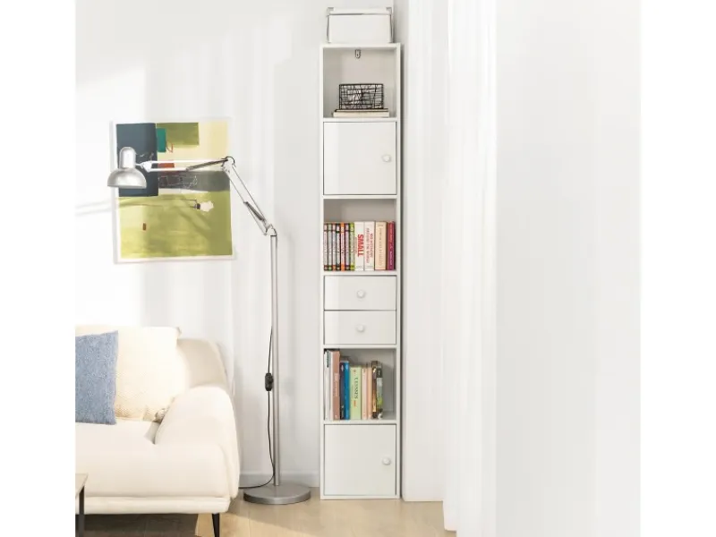 SoBuy Hochschrank mit Schubladen und Türen Holz Weiß STR10-W