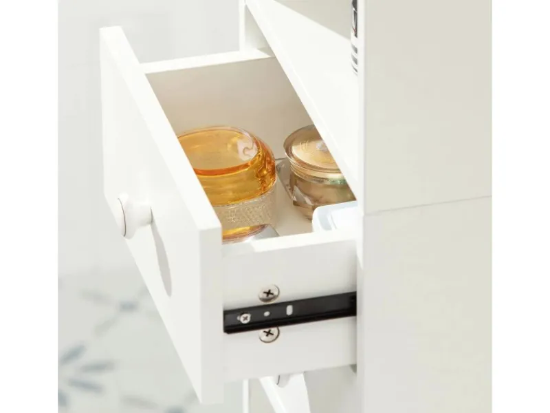 SoBuy Hochschrank mit Schubladen und Türen Holz Weiß STR10-W