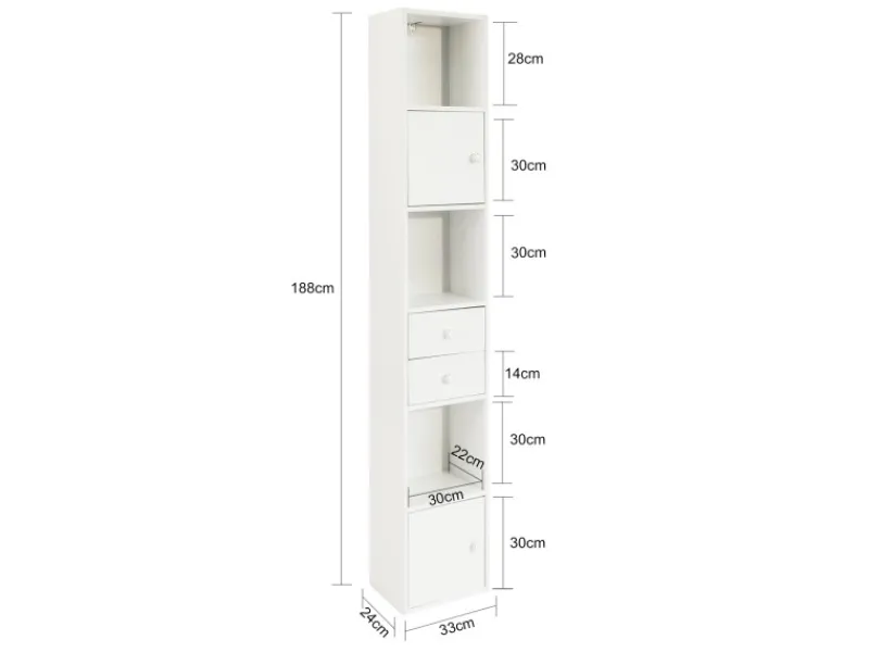 SoBuy Hochschrank mit Schubladen und Türen Holz Weiß STR10-W