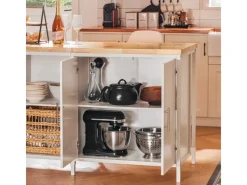 SoBuy Kücheninsel Freistehend Küchenschrank Sideboard Weiß-Natur KNL09-WN