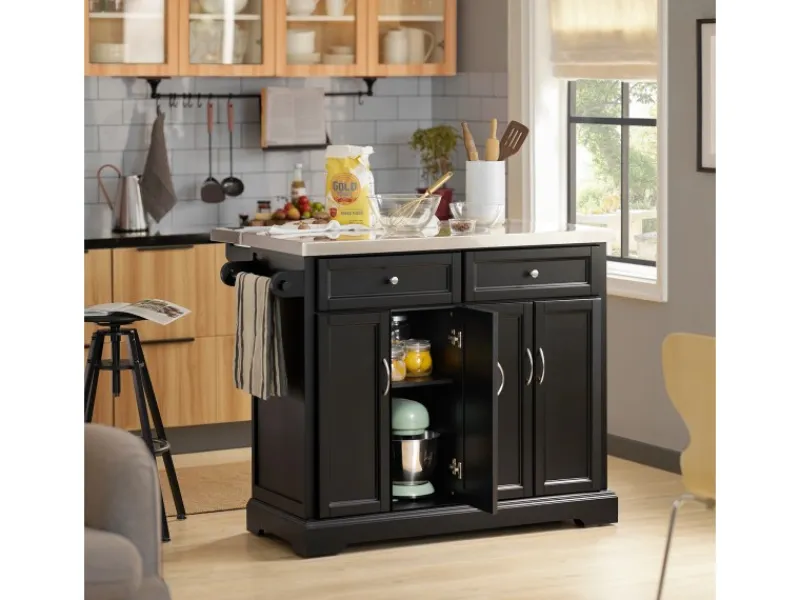 SoBuy Schränke^Kücheninsel Küchenwagen Küchenschrank Servierwagen Schwarz FKW71-SCH