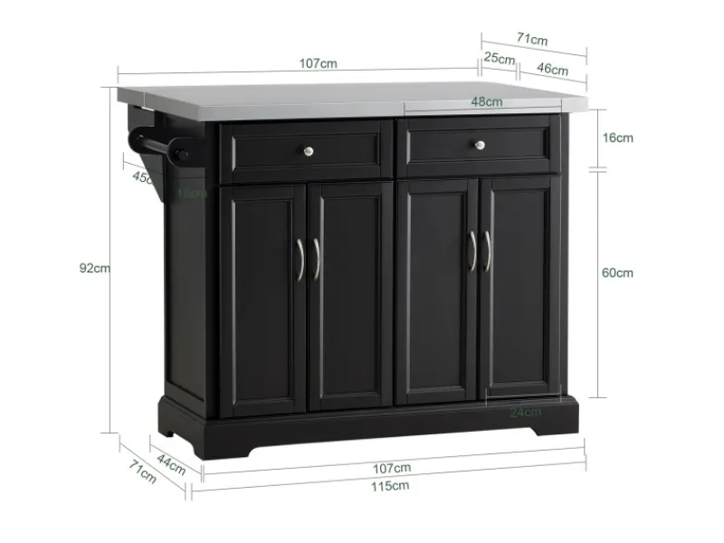 SoBuy Schränke^Kücheninsel Küchenwagen Küchenschrank Servierwagen Schwarz FKW71-SCH