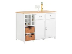 SoBuy Kücheninsel mit 2 Rattankörben Küchenschrank Sideboard Buffet KNL05-W