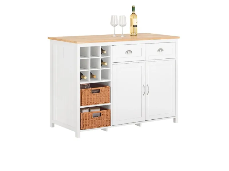 SoBuy Kücheninsel mit 2 Rattankörben Küchenschrank Sideboard Buffet KNL05-W
