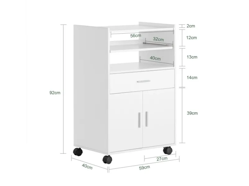 SoBuy Schränke^Küchenschrank Küchenwagen Mikrowellenschrank Servierwagen FSB09-W