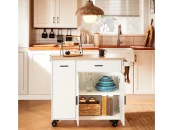 SoBuy Sideboards^Küchenwagen mit Gewürzregal Sideboard Küchenschrank 105x92x46cm Weiß-Natur FKW126-WN