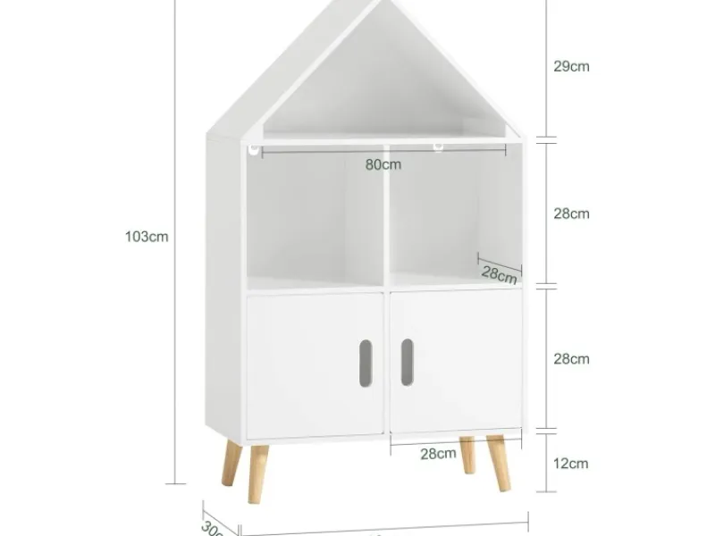 SoBuy Bücherregale^Kinderregal mit Haus-Design Bücherregal für Kinder Weiß KMB58-W
