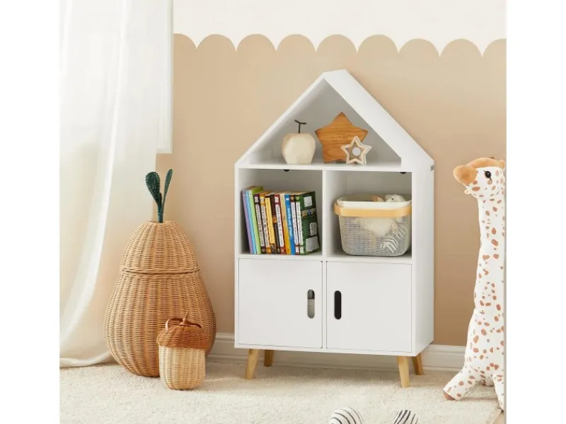 SoBuy Bücherregale^Kinderregal mit Haus-Design Bücherregal für Kinder Weiß KMB58-W