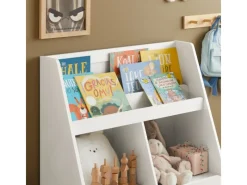 SoBuy Kinderregal Spielzeugtruhe Bücherregal Aufbewahrungsregal Weiß KMB83-W