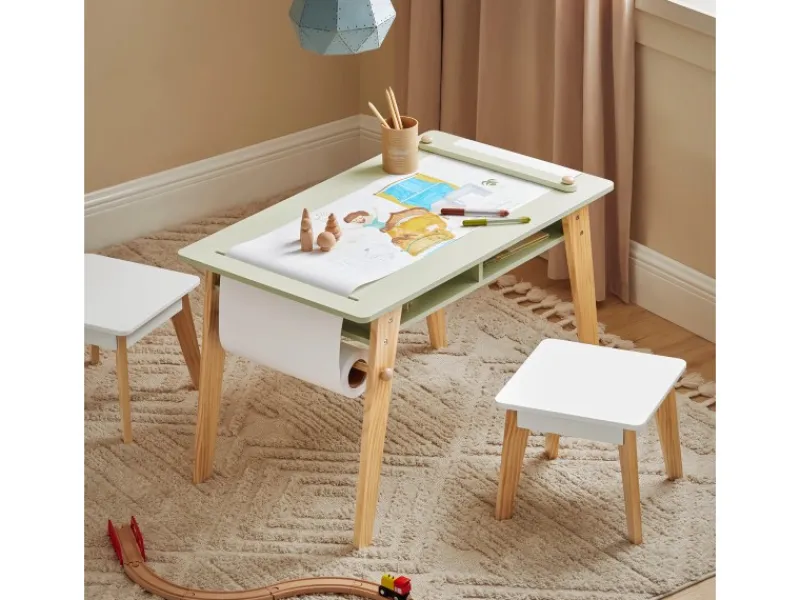 SoBuy Kindertisch mit 2 Stühlen Kindersitzgruppe mit Stauraum Maltisch KMB92-GR