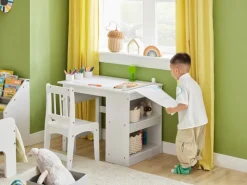 SoBuy Kindertisch mit 1 Stuhl Kindersitzgruppe Maltisch für Kinder KMB60-W