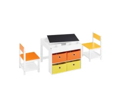 SoBuy Kindertisch mit 2 Stühlen Kindersitzgruppe Spieltisch Stauraum KMB75-K-W