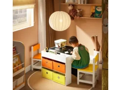 SoBuy Kindertisch mit 2 Stühlen Kindersitzgruppe Spieltisch Stauraum KMB75-K-W