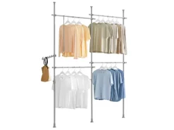 SoBuy Kleiderständer mit 4 Kleiderstangen Stahl Kunststoff Hellgrau KLS03-HG