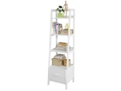 SoBuy Bücherregale^Leiterregal mit Ablagen und Schublade MDF Weiß FRG116-K-W