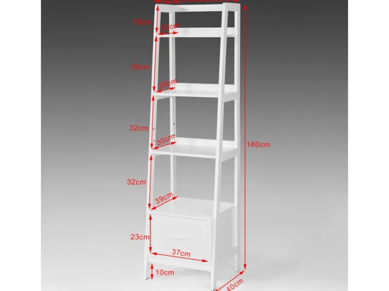 SoBuy Bücherregale^Leiterregal mit Ablagen und Schublade MDF Weiß FRG116-K-W