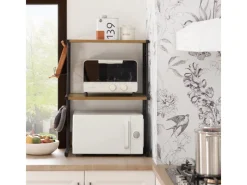 SoBuy Mikrowellenhalter Küchenregal mit 2 Ablagen und 2 Flaschenhalter KCR08-PF