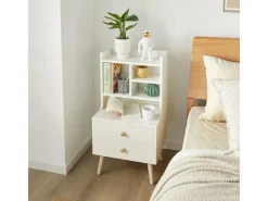 SoBuy Tische^Moderner Nachttisch mit 2 Schubladen Beistelltisch 43x81x36cm Weiß FBT100-W