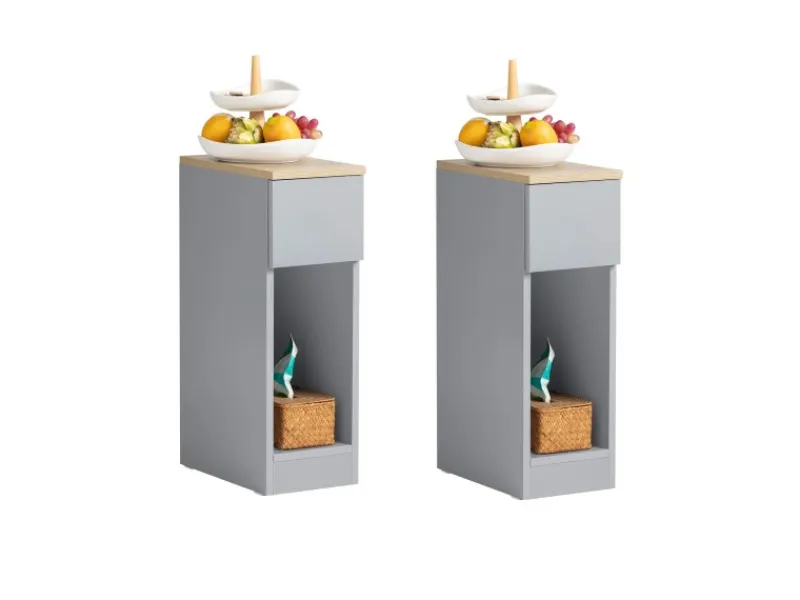 SoBuy Tische^Nachttisch 2er Set Sofatisch Beistelltisch Hellgrau FBT111-HGx2