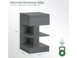 SoBuy Nachttisch mit Schublade und 2 Ablagen Beistelltisch 39x65x39cm Grau FBT49-HG
