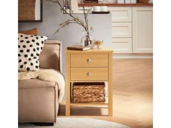 SoBuy Tische^Nachttisch Sofatisch Beistelltisch mit 2 Schubladen Natur FBT114-N