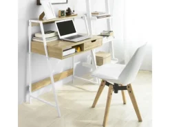 SoBuy Schreibtisch mit Ablage und Schublade MDF Metall Natur FWT63-N